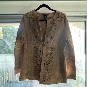 Vintage Willi Smith Boho Collection GenCut Outuine Leather Tan Jacket Size Large